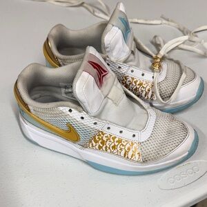 Ja Morant Nike Kids Sneakers - White, Gold, and Blue